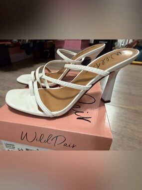 Wild Pair White Strappy Block Heel Mules
